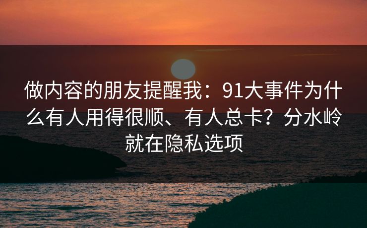做内容的朋友提醒我：91大事件为什么有人用得很顺、有人总卡？分水岭就在隐私选项